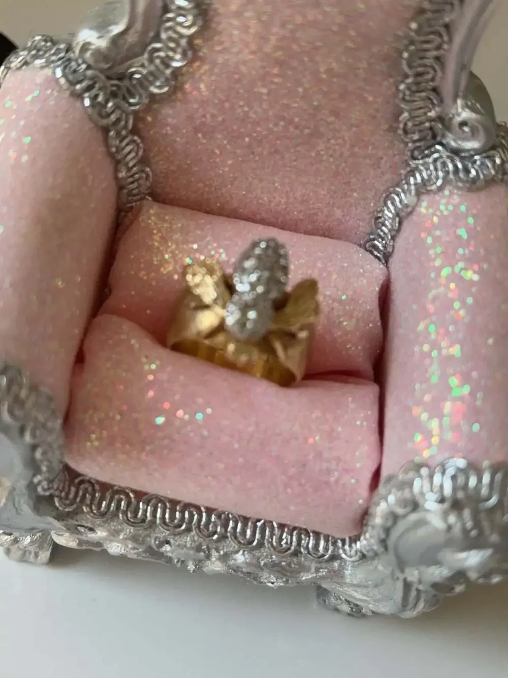 Large Vintage 14K Gold Diamond Bee Statement Ring with Diamond eyes wide band Be